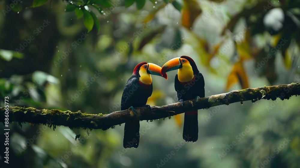 Toucan sitting on a branch in the forest