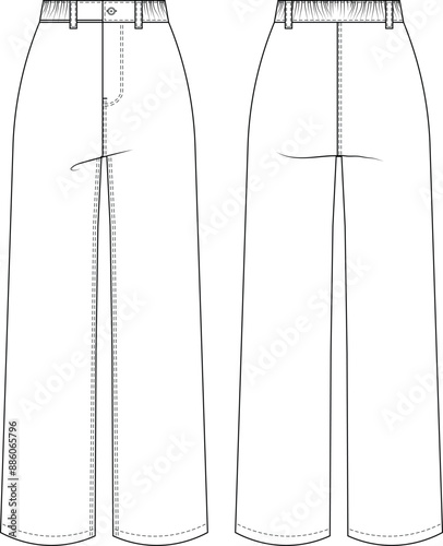 high rise high waist mid rise mid waist elastic wide leg cargo pant trouser template technical drawing flat sketch cad mockup fashion woman design style model
