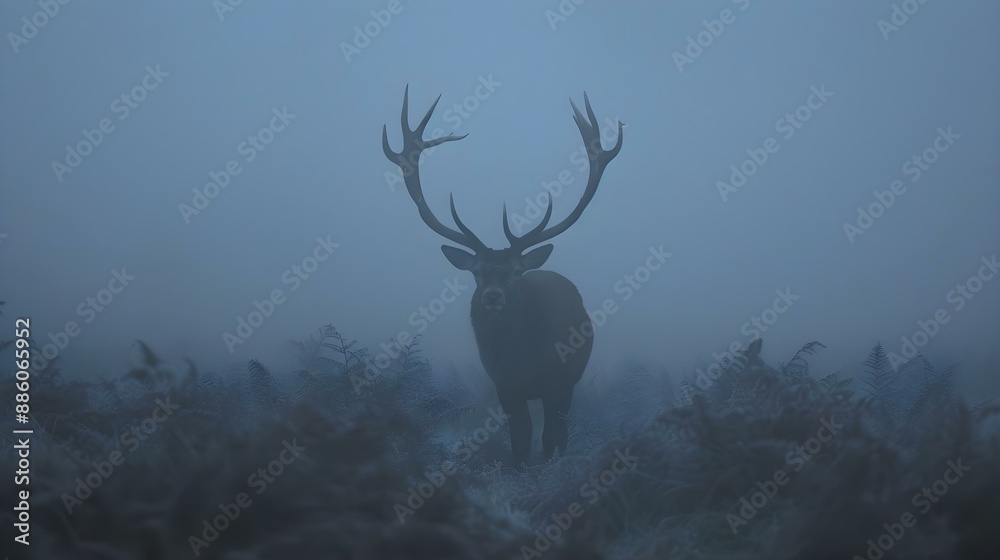 Obraz premium Silhouette of red deer stag in the mist