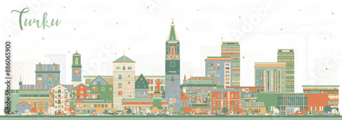 Turku Finland city skyline with color buildings. Turku cityscape with landmarks. Business travel and tourism concept with modern and historic architecture.