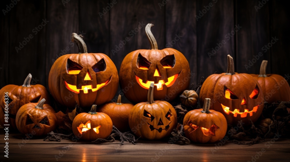 Spooky halloween banner with fiery text and chilling pumpkins for a haunting vibe Spooky halloween banner with fiery text and chilling pumpkins for a haunting vibe