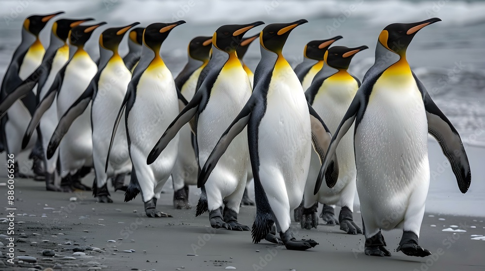 Obraz premium King penguins walking the beach at St. Andrews