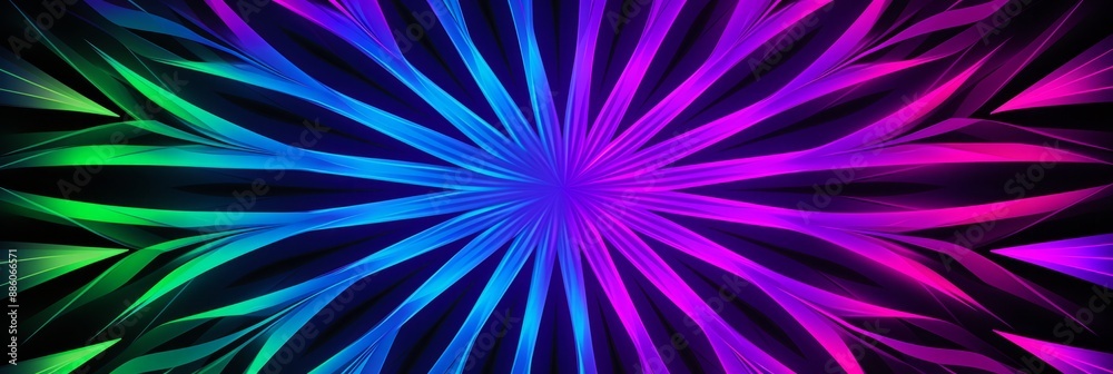 banner with neon green, blue, and purple stripes emanating from a center point banner with neon green, blue, and purple stripes emanating from a center point