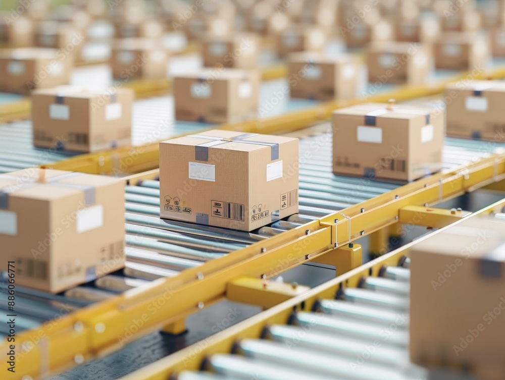 Efficient Fulfillment Center Shipping Area with Labeled Packages for Delivery Operations Efficient Fulfillment Center Shipping Area with Labeled Packages for Delivery Operations