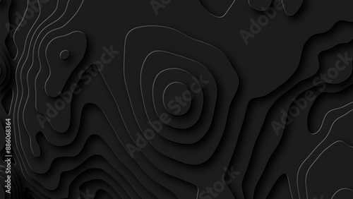 Abstract geometric black background. dark 3D landscape. Modern flat stylish building landscape. Graphic typographic terrain. Stylized map of the mountains of the earth. Wavy multi-layered earth
