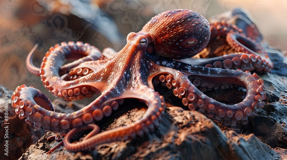 Naklejka premium Generative AI illustration of detailed octopus shot