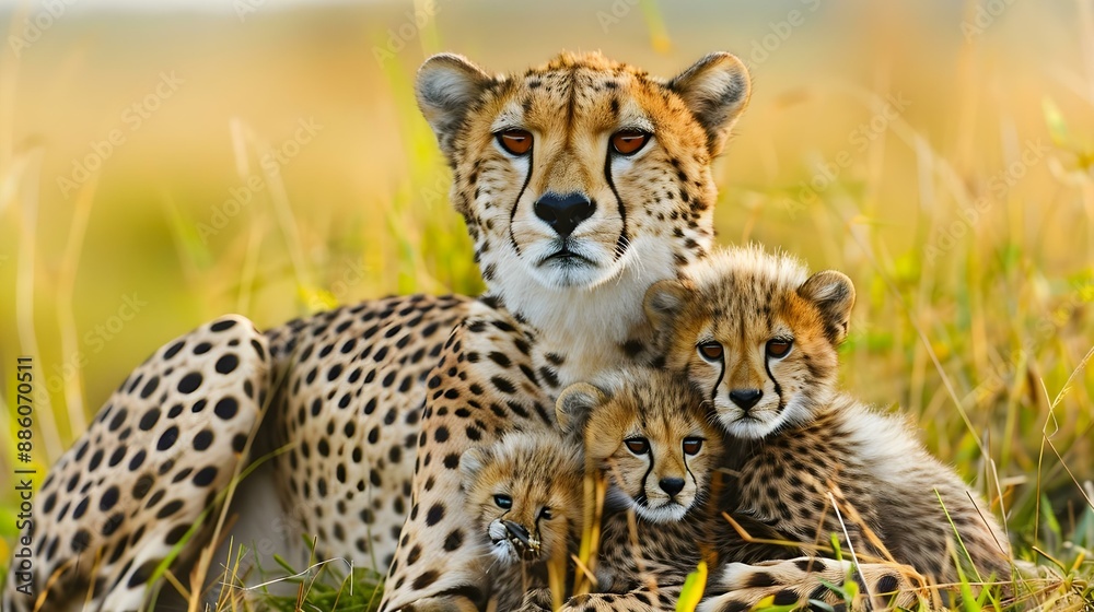 Female cheetah with her cubs in Tanzania Serengeti National Park Female cheetah with her cubs in Tanzania Serengeti National Park