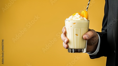 Vintage retro female hand holding a cocktail in a nostalgic 1960s and 70s style setting photo