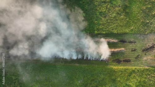 Farmer burning hay, causing smoke in the village, destroying the ecosystem