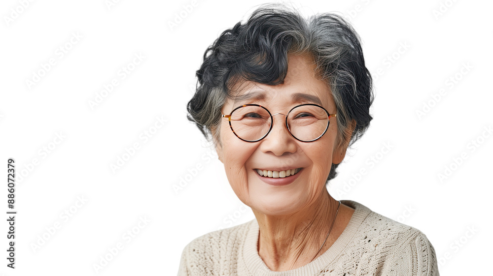 Obraz premium Happy older asian lady with copy space