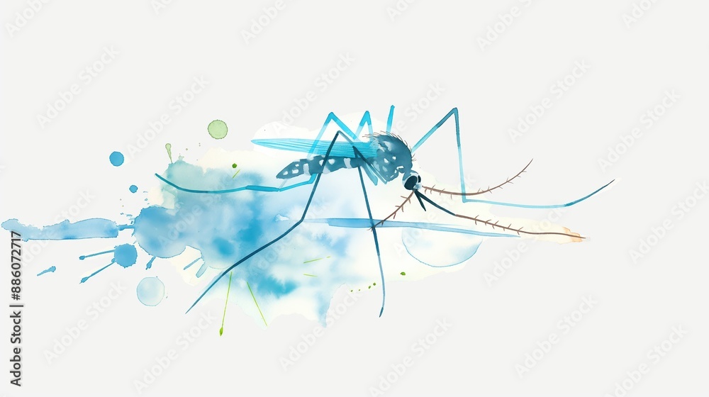 a mosquito illustration, insect element, watercolor illustration, light blue, isolated on white background a mosquito illustration, insect element, watercolor illustration, light blue, isolated on white background
