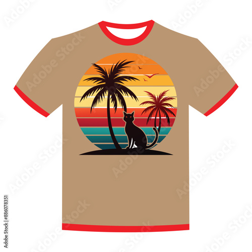 Palm Trees against a summer sunset and sit cat