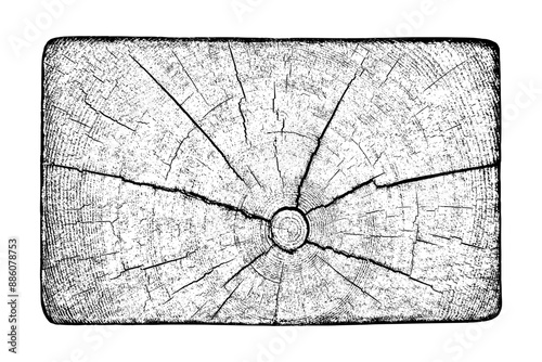 Tree texture on white background. Distressed wood overlay textured. Old wooden design element. Cross section tree rings cut slice. Vector illustration. EPS 10.