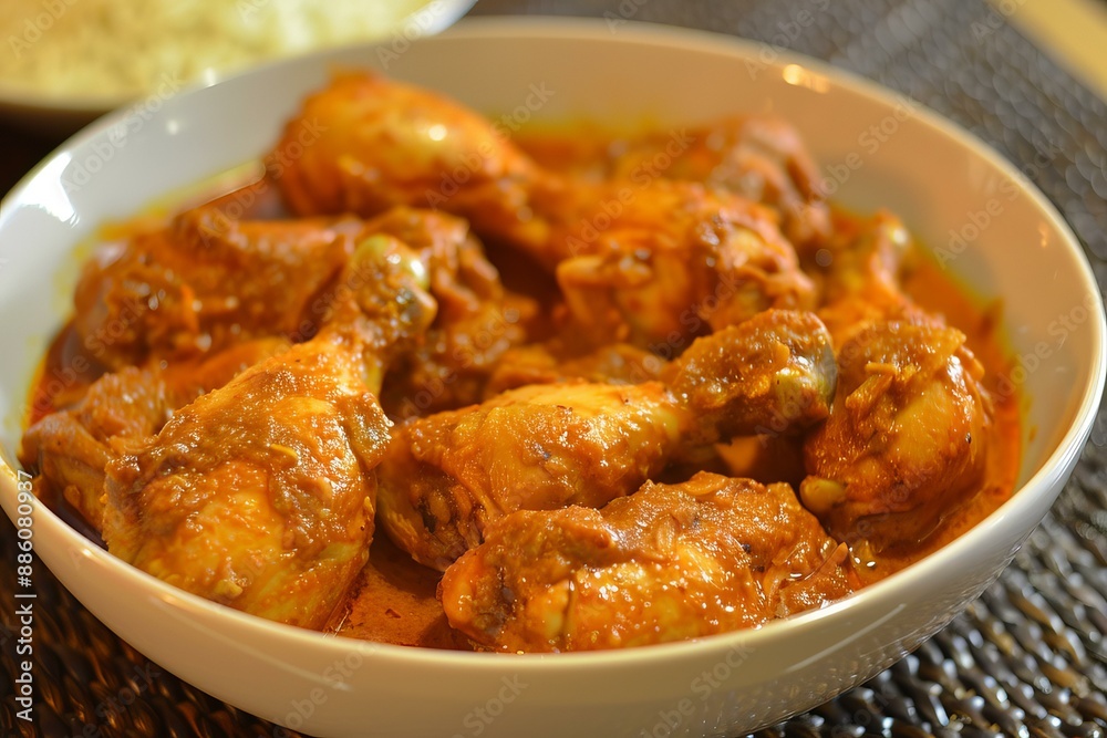 Chicken drumsticks simmering in a spicy curry sauce, a delicious and flavorful meal Chicken drumsticks simmering in a spicy curry sauce, a delicious and flavorful meal