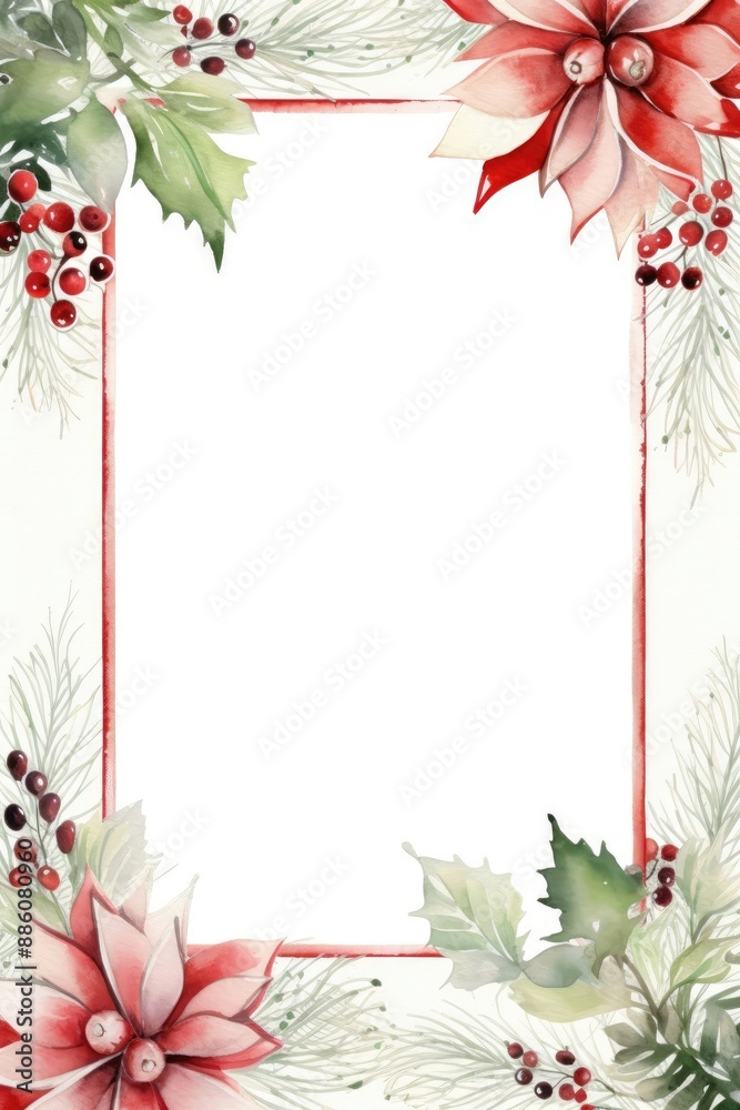 Christmas watercolor frame with winter branches, leaves and berries, illustration isolated on white background in vintage style. Festive frame for invitations or greeting cards. Christmas watercolor frame with winter branches, leaves and berries, illustration isolated on white background in vintage style. Festive frame for invitations or greeting cards.