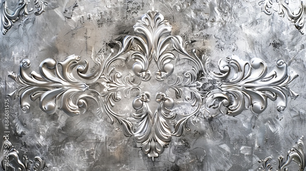 Silver Ornate Design on Gray Background. Silver Ornate Design on Gray Background.