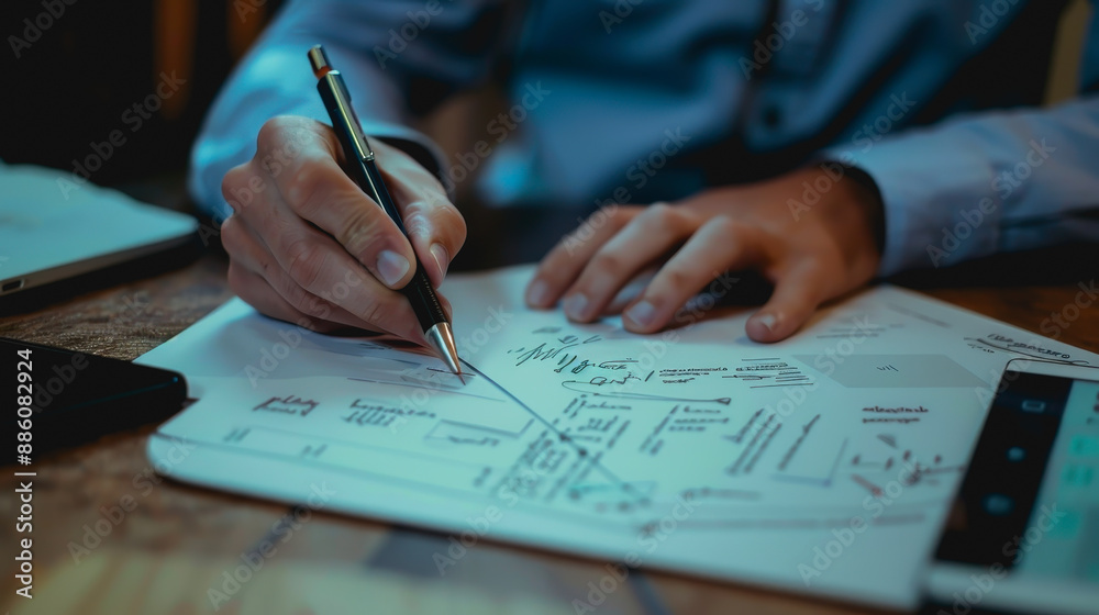 Naklejka premium Team planning smartphone app UI/UX prototype, focused on user experience