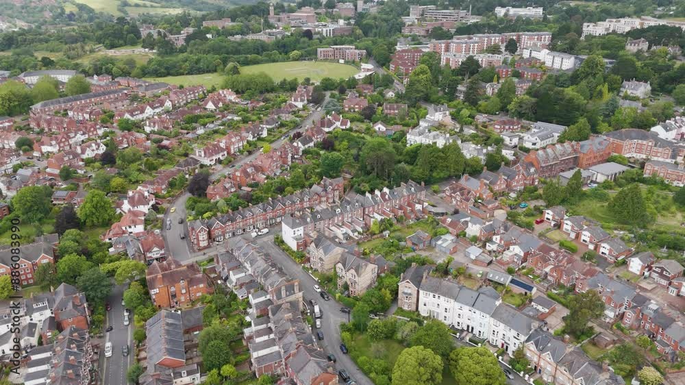 Aerial view of the picturesque residential suburbs showcasing the charming homes of Exeter, Devon, UK Aerial view of the picturesque residential suburbs showcasing the charming homes of Exeter, Devon, UK