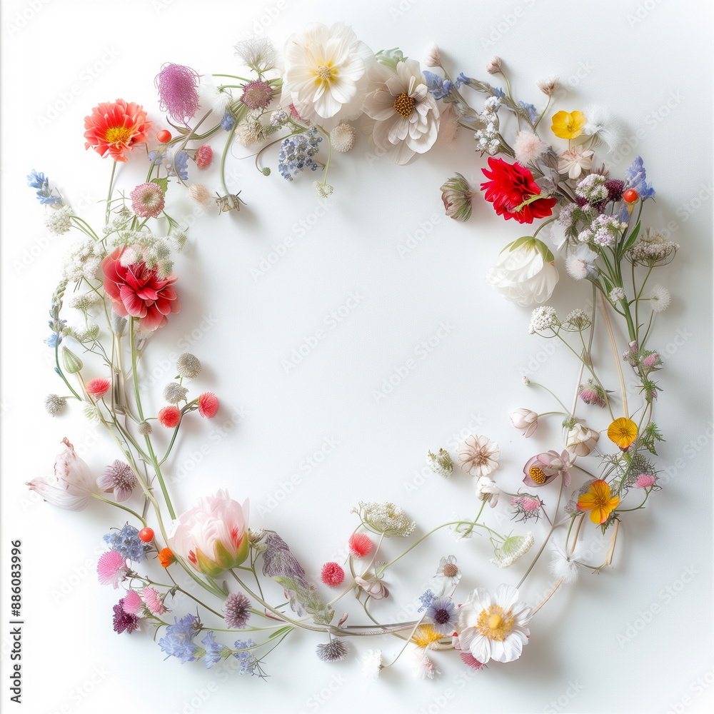 wreaths of various colorful flowers arranged in a circular shape on a white background, showcasing a mix of vibrant and delicate blooms wreaths of various colorful flowers arranged in a circular shape on a white background, showcasing a mix of vibrant and delicate blooms