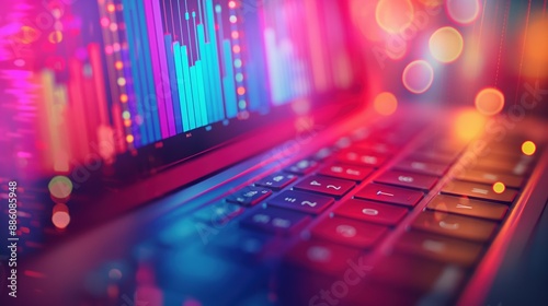 Close-Up of Laptop Screen Displaying Colorful Website Traffic Metrics and Analytics