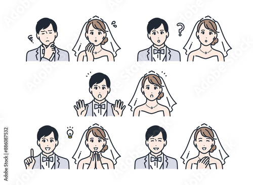 新郎新婦の表情アイコンイラストセット素材
