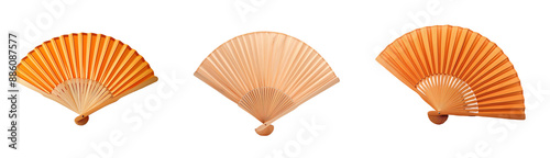 Three Hand Fans With Different Colors and Positions isolated on white or transparent background