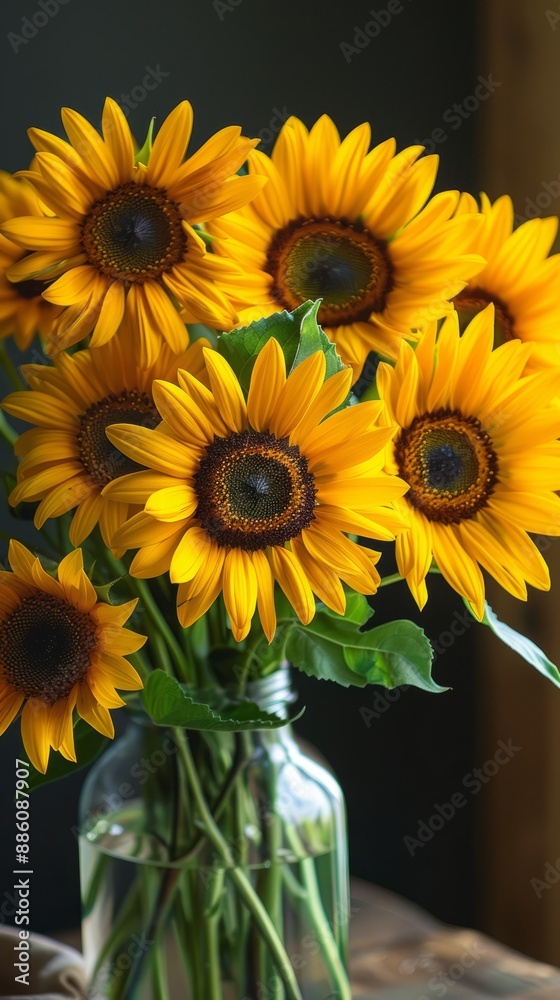 Fototapeta premium Sunflower flower arrangements in a vase. Product photography