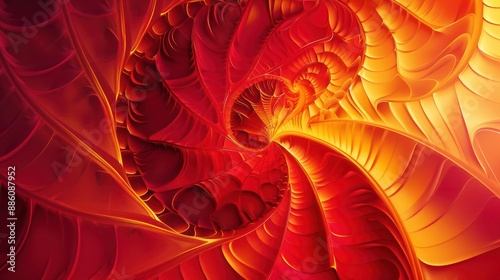 : Abstract Background, fractal spirals with gradient transitions from vibrant red to golden yellow, forming an elegant and captivating design
