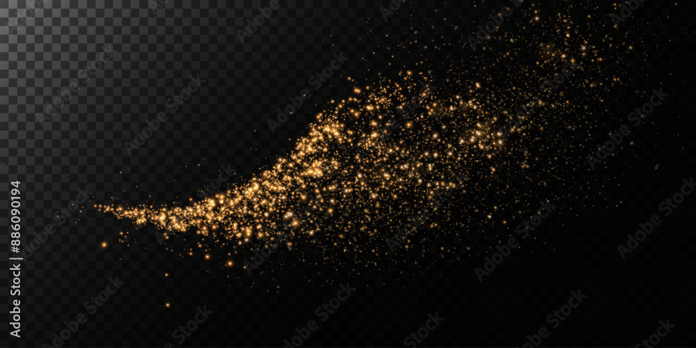 Sparks of dust and golden stars shine with special light. Vector sparks on transparent light background. Christmas light effect. Sparkling particles of magic dust. Sparks of dust and golden stars shine with special light. Vector sparks on transparent light background. Christmas light effect. Sparkling particles of magic dust.