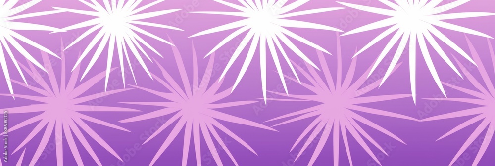 White palm leaf silhouettes are arranged in a pattern on a purple gradient background White palm leaf silhouettes are arranged in a pattern on a purple gradient background
