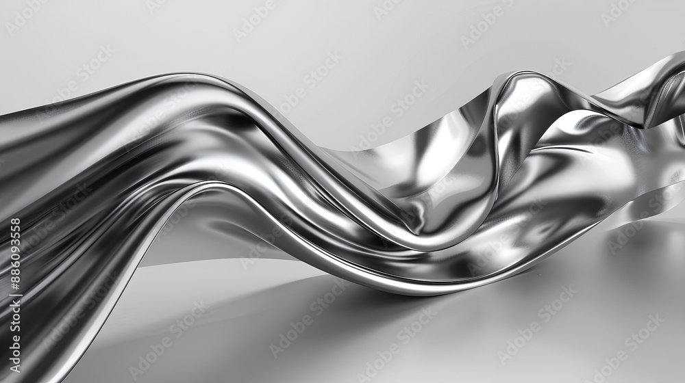 Obraz premium 3d rendering wave chrome metallic band. Flowing abstract metal shape. Stock Illustration