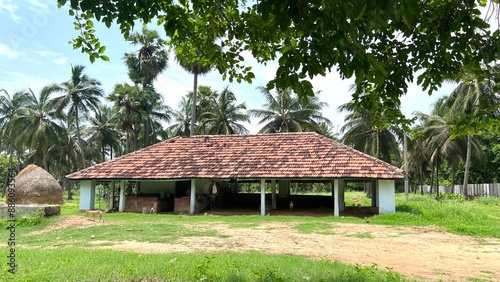 Indian village style tiled roof house.Architecture of old heritage Indian house with Roof top. Indian Architecture design.