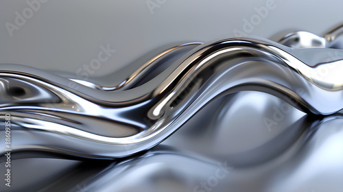 3d rendering wave chrome metallic band. Flowing abstract metal shape. Stock Illustration