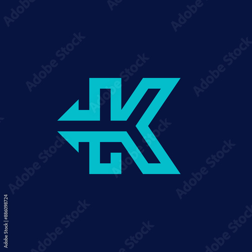Monoline Initial Letter K Logo design Arrows Backward