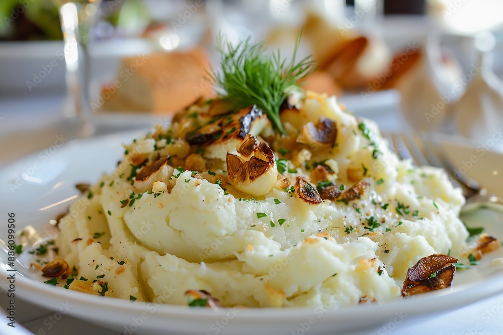 Elegant mashed potatoes with roasted garlic and herb infusion Elegant mashed potatoes with roasted garlic and herb infusion