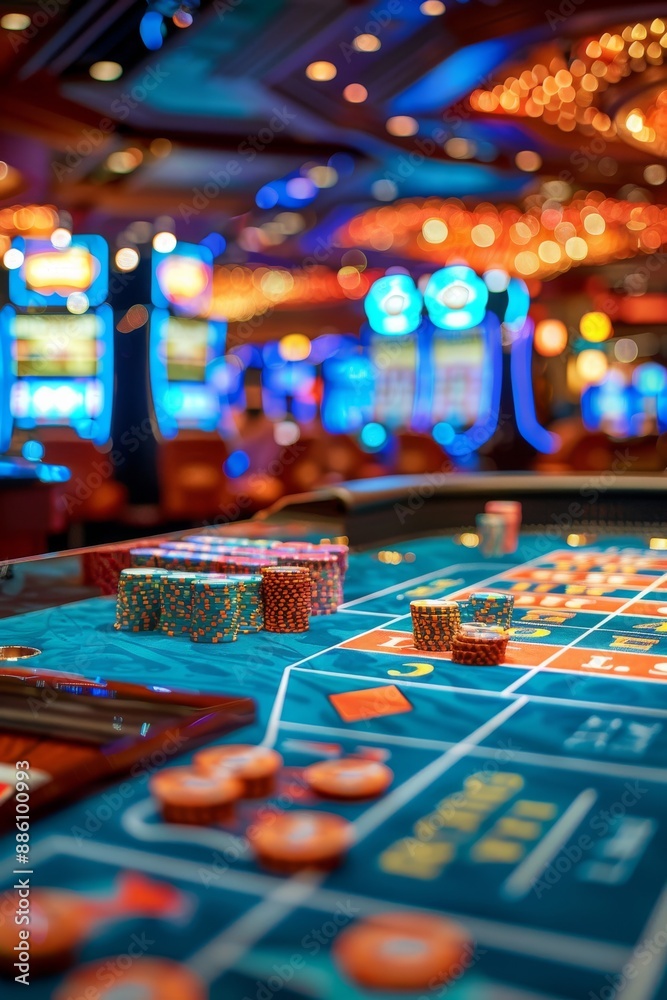 Blurred Casino Hall With Roulette Table Blurred Casino Hall With Roulette Table