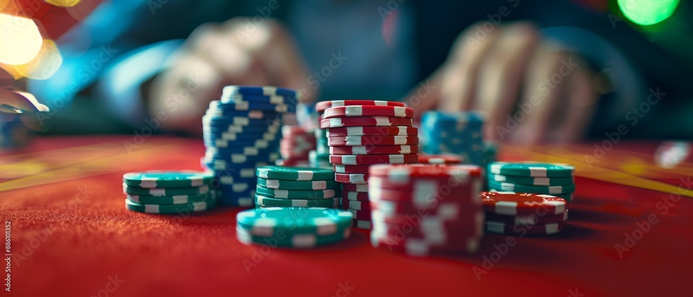 Placing Empty Casino Chips on Red Felt Table Placing Empty Casino Chips on Red Felt Table