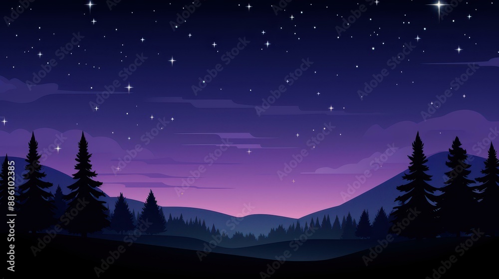Breathtaking starry night sky over a darkened forest.