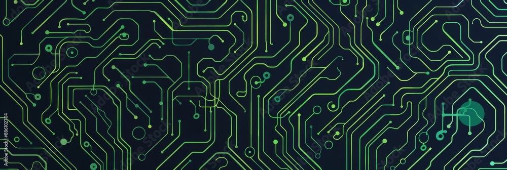 An abstract background with a circuit board pattern in green and yellow on a dark blue background An abstract background with a circuit board pattern in green and yellow on a dark blue background