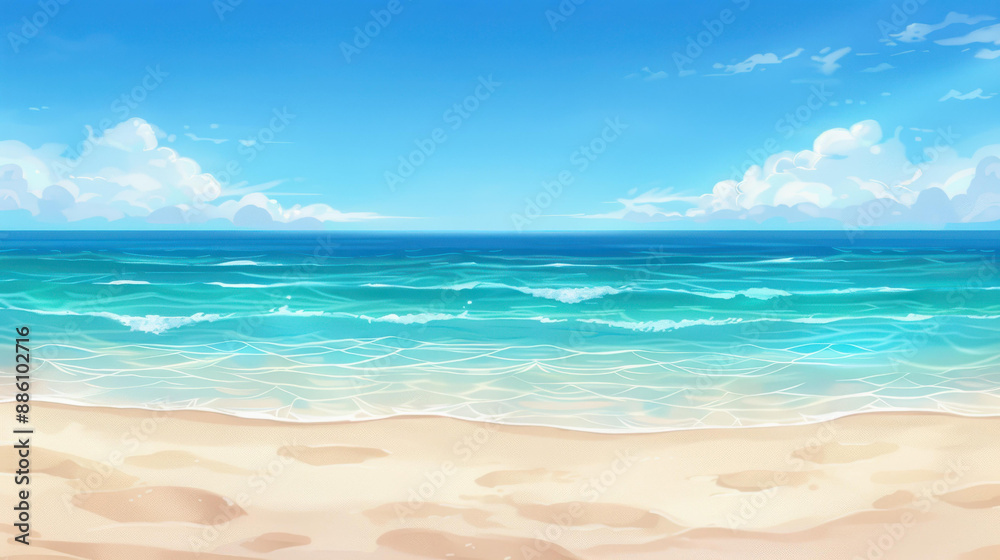 Vibrant summer illustration of a turquoise sea and sandy beach scene. Vibrant summer illustration of a turquoise sea and sandy beach scene.