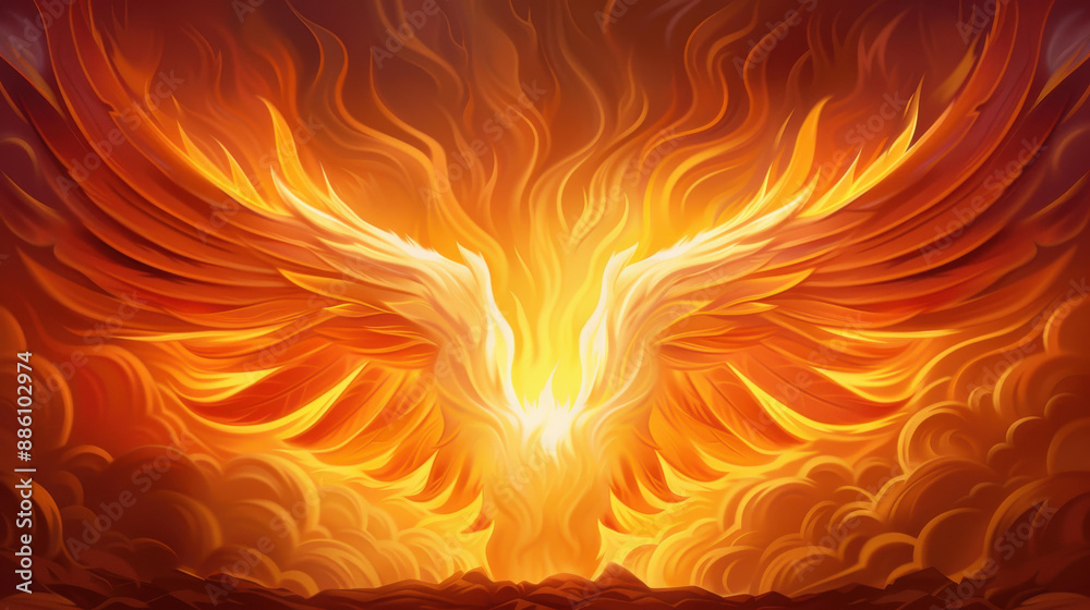 Fototapeta premium Powerful symbol of rebirth Phoenix rising from ash, a bird in flames, captivating imagery of transformation and resilience.