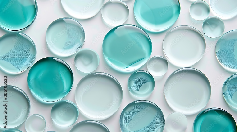 Simple tech design with frosted glass buttons in shades of teal and blue, on a white background. Simple tech design with frosted glass buttons in shades of teal and blue, on a white background.