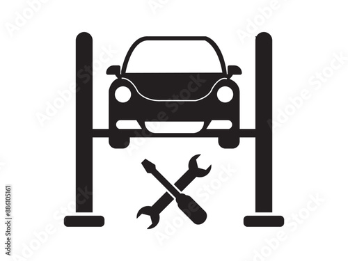 Car Lift Icon, car lifting service icon or symbol. Flat vector cars, garage shop tools. Garage. MOT. Vector icon isolated on white background
