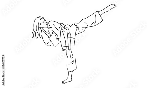 line art of female karate illustration