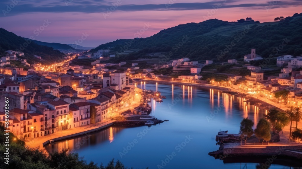 Obraz premium Coastal Town at Twilight