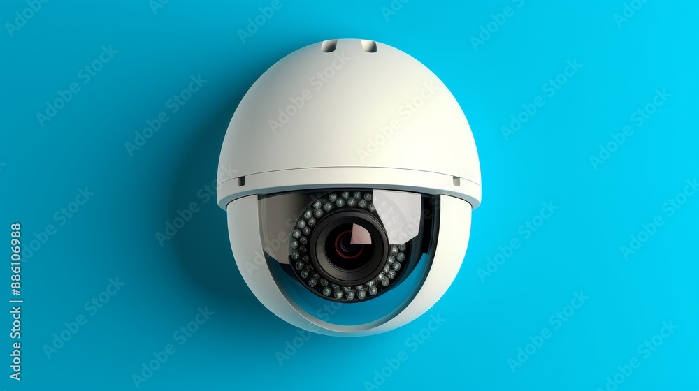 Contemporary dome cctv camera on blue backdrop for advanced digital security monitoring Contemporary dome cctv camera on blue backdrop for advanced digital security monitoring