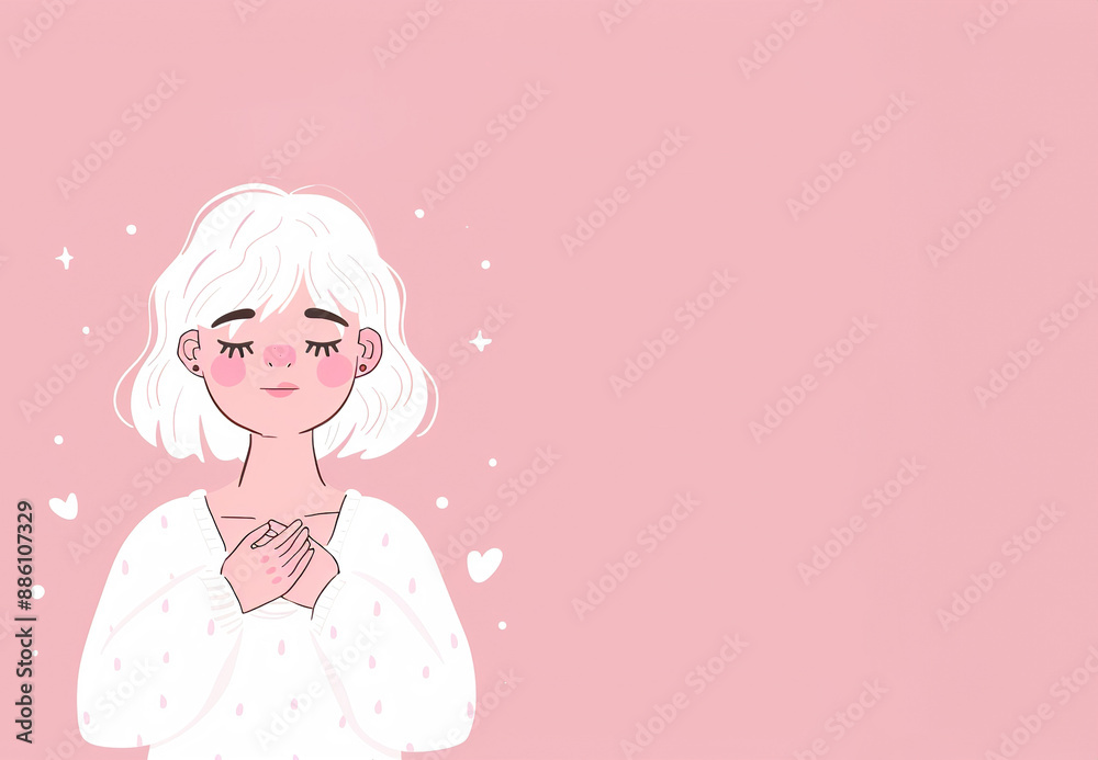 A simple illustration of woman with white hair and pale skin holding her breast, minimalist style. A simple illustration of woman with white hair and pale skin holding her breast, minimalist style.