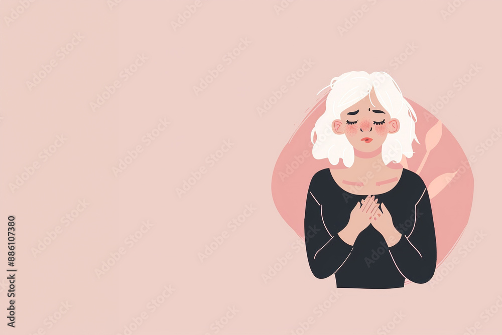 An illustration of a woman holding her hands on her chest black t-shirt An illustration of a woman holding her hands on her chest black t-shirt