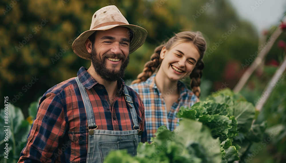 Portrait of an young farmer working with a young female colleague