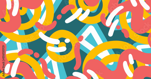 Geometric Shapes Digital Art and Vibrant Abstract Colorful Swirls Pattern